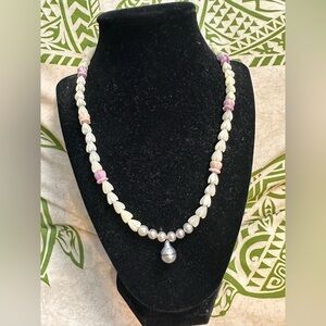 Tahitian Pearl & Mother of Pearl Pīkake Lei Necklace w/ freshwater Pearl N61